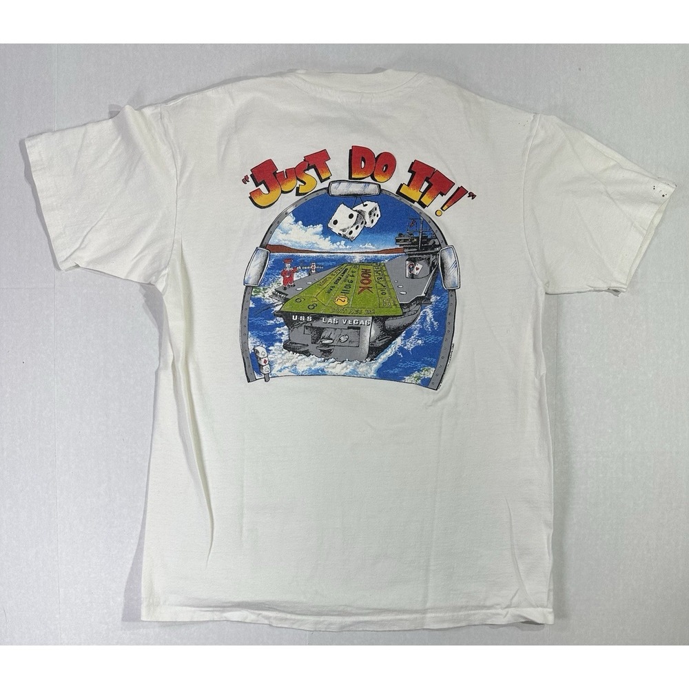 Vintage 1990 Hook '90 USS Las Vegas Navy Just Do It T-Shirt White Size XL USA